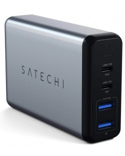 Зарядно устройство Satechi - Dual Travel Charger, USB-A/C, 75W, сиво