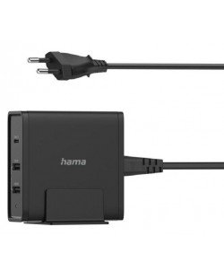 Зарядно устройство Hama - 200017, USB-A/C, 65W, черно