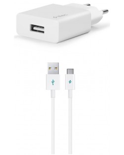 Зарядно устройство ttec - SmartCharger, USB-A, кабел USB-C, бяло