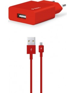 Зарядно устройство ttec - SmartCharger, USB-A, кабел Micro USB, червено
