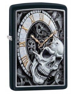 Запалка Zippo - Black Matte,  часовник с череп