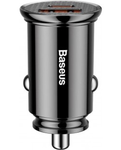 Зарядно за кола Baseus - Circular Plastic PPS, USB-A/C, 30W, черно