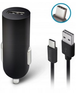Зарядно за кола Forever - M-02, USB-A, кабел USB-C, черно