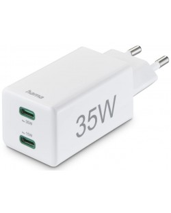 Зарядно устройство Hama - 201694, PD/Qualcomm, USB-C, 35W, бяло