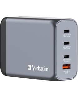 Зарядно устройство Verbatim - GNC-200 GaN 4 Port, USB A/C,  200W, сиво