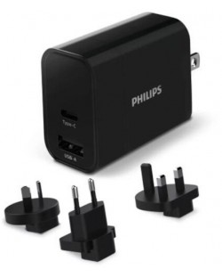 Зарядно устройство Philips - DLP2621T/00, USB-A, USB C, 30W, черно