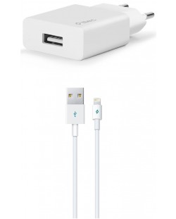 Зарядно устройство ttec - SmartCharger, USB-A, кабел Lightning, бяло