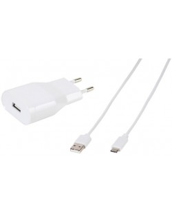 Зарядно устройство Vivanco - 60029, USB-A, кабел USB-C, 12W, бяло