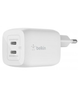 Зарядно устройство Belkin - Dual, Gan PPS, USB-C, 65W, бяло
