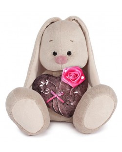 Плюшена играчка Budi Basa - Зайка Ми, с кафяво сърце и роза, 32 cm