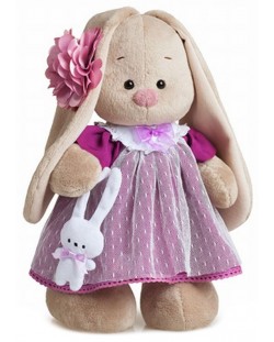 Плюшена играчка Budi Basa - Зайка Ми, с тъмно розова рокличка, 32 cm