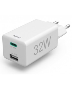 Зарядно устройство Hama - 201691, USB-A/C, 32W, бяло