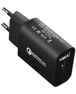 Зарядно устройство Makki - QC18W-BK FC, USB-A, 18W, черно