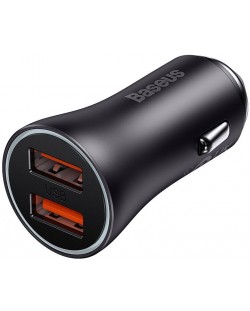 Зарядно за кола Baseus - Max Dual Fast Charger, USB-A, 60W, тъмносиво