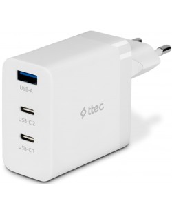 Зарядно устройство ttec - SmartCharger Trio, GaN, USB-A/C, 65W, бяло