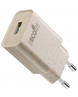 Зарядно устройство Cellularline - Become Eco, USB-A, 12W, бежово