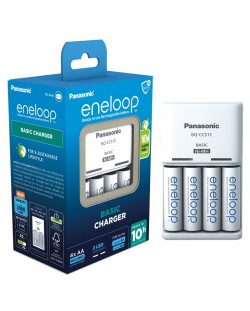Зарядно и батерии Panasonic - Eneloop Basic, R6/AA 2000 mAh, 4 броя