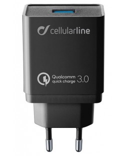 Зарядно устройство Cellularline - Quick Charge, USB-A, 18W, черно