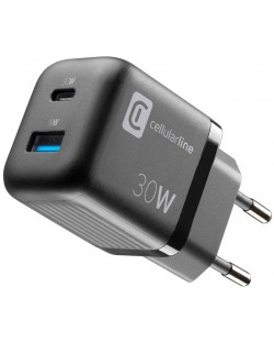 Зарядно устройство Cellularline - Multipower Micro, USB-A/C, 30W, черно