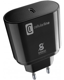 Зарядно устройство Cellularline - Super Fast PD, USB-C, 25W, черно