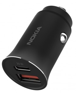Зарядно за кола Nokia - Fast Car Charger Mini, USB-A/C, 20W, черно