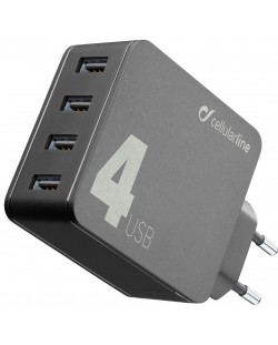 Зарядно устройство Cellularline - Multipower 4, USB-A, 42W, черно