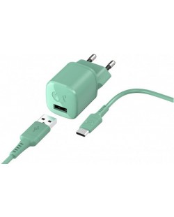 Зарядно устройство Fresh N Rebel - Mini, USB-A, кабел USB-C, зелено