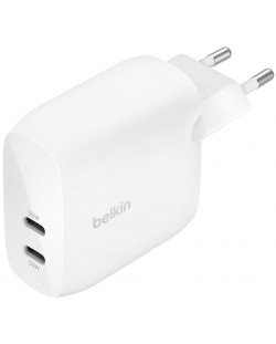 Зарядно устройство Belkin - Dual, USB-C, 60W, бяло