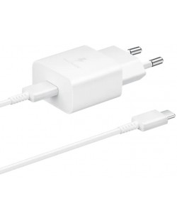 Зарядно устройство Samsung - EP-T1510XWEGEU, USB-C, 15W, бяло