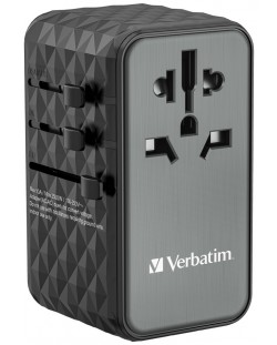 Зарядно устройство Verbatim - UTA-06 GaN III Universal Travel Adapter, черно