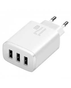 Зарядно устройство Baseus - Compact CCXJ020102, USB-A, 17W, бяло