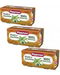 Зеленчуково пюре Plasmon - Грах с тиквички, 6+ м, 6 броя х 80 g