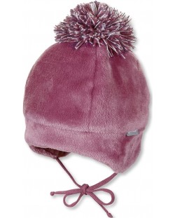 Зимна бебешка шапка с пискюл Sterntaler - 47 cm, 9-12 месеца, тъмнорозова