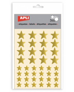 Комплект стикери Apli - Златни звездички, блестящи, 3 листа