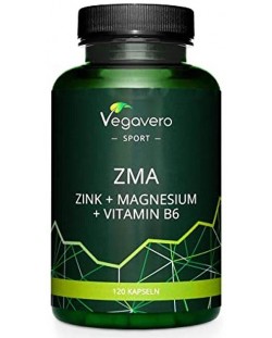 ZMA, Zinc + Magnesium + Vitamin B6, 120 капсули, Vegavero