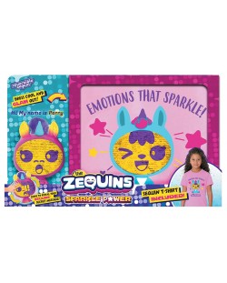 Комплект тениска с животинче Zequins - Sparkle Power с личице от пайети