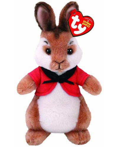 Плюшена играчка TY Toys - Зайчето Питър с червено якенце, 15 cm - 1