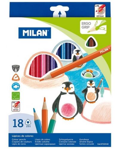 Комплект цветни моливи Milan - Триъгълни, 18 цвята - 1