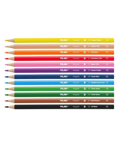 Комплект цветни молива Milan - Триъгълни, 12 цвята - 2