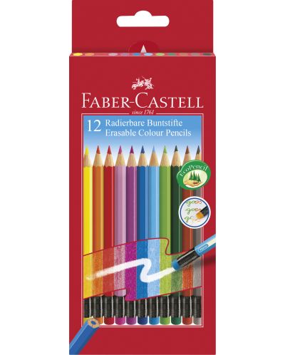 Цветни моливи Faber-Castell - 12 броя, изтриваеми - 1
