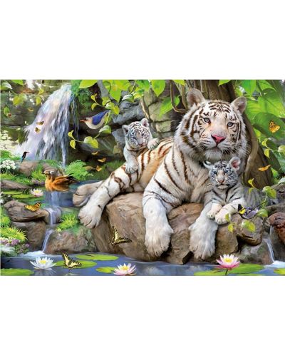 Пъзел Educa от 1000 части - Бял бенгалски тигър с малките си - 1