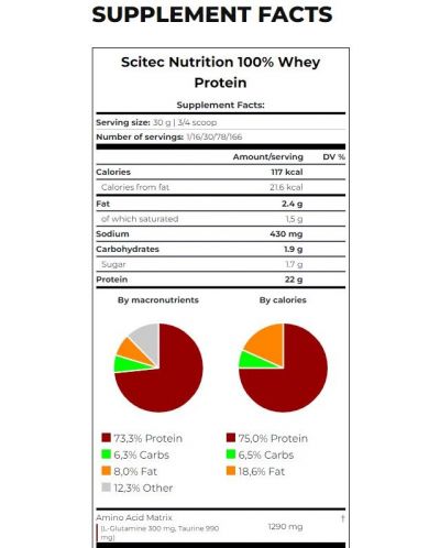 100% Whey Protein, бял шоколад, 2350 g, Scitec Nutrition - 2