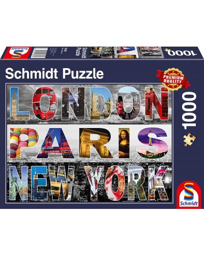 Пъзел Schmidt от 1000 части - Лондон, Париж, Ню Йорк - 1