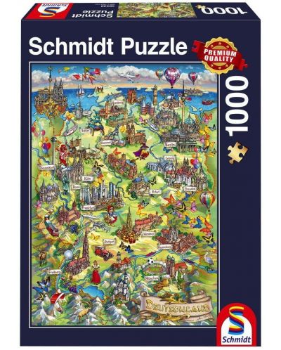 Пъзел Schmidt от 1000 части - Илюстрована карта на Германия - 1