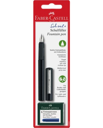 Детска писалка Faber-Castell - Черна, с 6 патрончета - 1