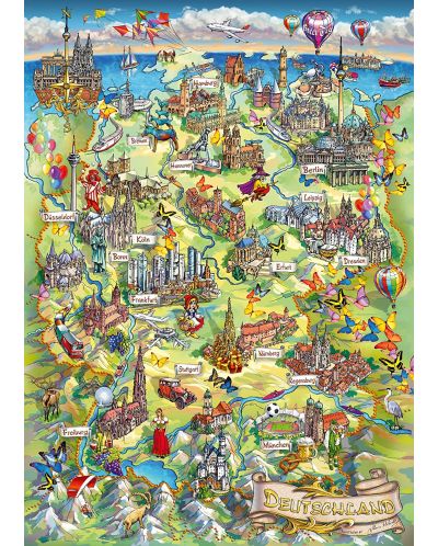 Пъзел Schmidt от 1000 части - Илюстрована карта на Германия - 2