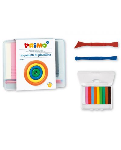 Пластилин Primo - Комплект 10 цвята с 2 двустранни ножчета в кутия - 1
