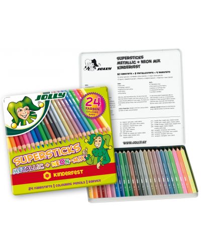 Цветни моливи JOLLY Kinderfest MIX в метална кутия – 24 цвята - 1