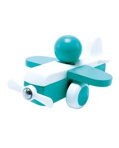 Дървена играчка Hape - Самолетче, синьо - 2
