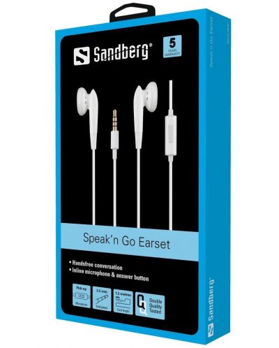 Слушалки с микрофон Sandberg - Speak'n Go Earset, бели - 2